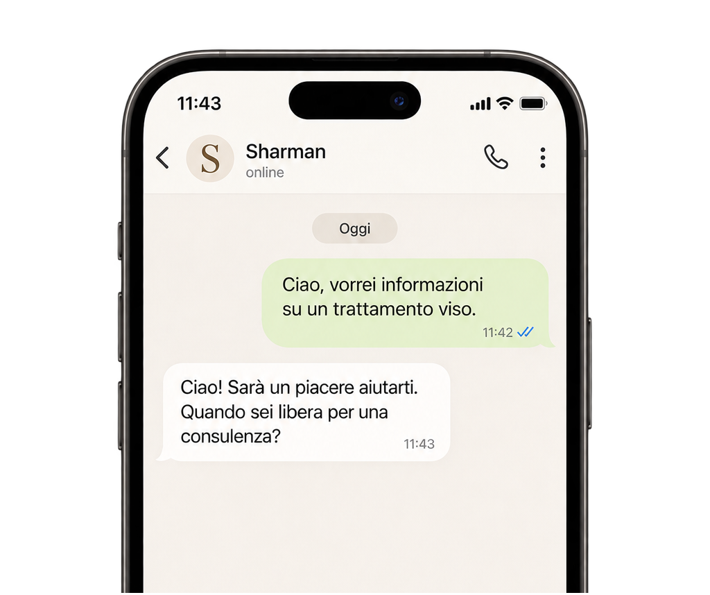 Una conversazione WhatsApp con Sharman Beauty Clinic